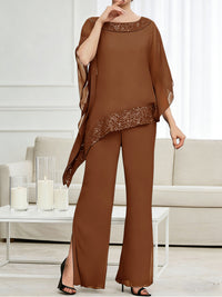 Pantsuits Separates Scoop Neck Sequins Asymmetrical Ankle-Length Mother of the Bride Dress with Slit