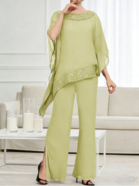 Pantsuits Separates Scoop Neck Sequins Asymmetrical Ankle-Length Mother of the Bride Dress with Slit