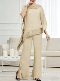 Pantsuits Separates Scoop Neck Sequins Asymmetrical Ankle-Length Mother of the Bride Dress with Slit