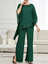 Pantsuits Separates Scoop Neck Sequins Asymmetrical Ankle-Length Mother of the Bride Dress with Slit