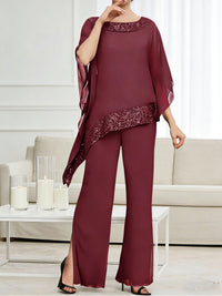 Pantsuits Separates Scoop Neck Sequins Asymmetrical Ankle-Length Mother of the Bride Dress with Slit
