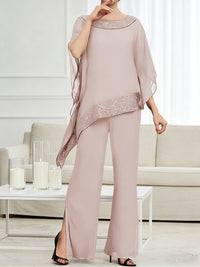 Pantsuits Separates Scoop Neck Sequins Asymmetrical Ankle-Length Mother of the Bride Dress with Slit