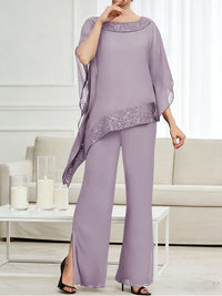 Pantsuits Separates Scoop Neck Sequins Asymmetrical Ankle-Length Mother of the Bride Dress with Slit