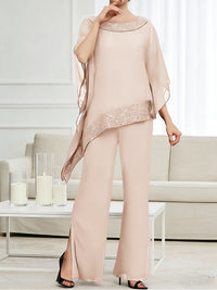 Pantsuits Separates Scoop Neck Sequins Asymmetrical Ankle-Length Mother of the Bride Dress with Slit