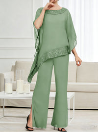Pantsuits Separates Scoop Neck Sequins Asymmetrical Ankle-Length Mother of the Bride Dress with Slit