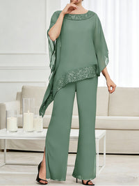 Pantsuits Separates Scoop Neck Sequins Asymmetrical Ankle-Length Mother of the Bride Dress with Slit