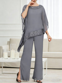 Pantsuits Separates Scoop Neck Sequins Asymmetrical Ankle-Length Mother of the Bride Dress with Slit