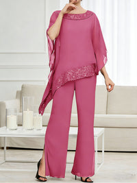 Pantsuits Separates Scoop Neck Sequins Asymmetrical Ankle-Length Mother of the Bride Dress with Slit
