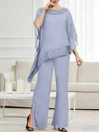 Pantsuits Separates Scoop Neck Sequins Asymmetrical Ankle-Length Mother of the Bride Dress with Slit