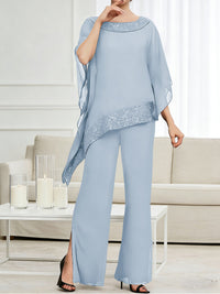 Pantsuits Separates Scoop Neck Sequins Asymmetrical Ankle-Length Mother of the Bride Dress with Slit