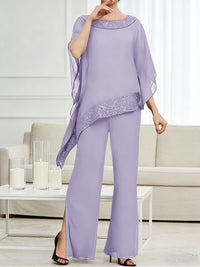 Pantsuits Separates Scoop Neck Sequins Asymmetrical Ankle-Length Mother of the Bride Dress with Slit