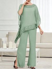 Pantsuits Separates Scoop Neck Sequins Asymmetrical Ankle-Length Mother of the Bride Dress with Slit