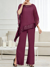 Pantsuits Separates Scoop Neck Sequins Asymmetrical Ankle-Length Mother of the Bride Dress with Slit