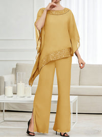 Pantsuits Separates Scoop Neck Sequins Asymmetrical Ankle-Length Mother of the Bride Dress with Slit