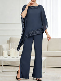Pantsuits Separates Scoop Neck Sequins Asymmetrical Ankle-Length Mother of the Bride Dress with Slit