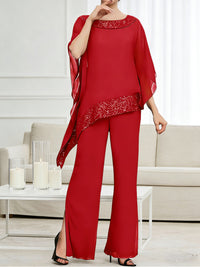 Pantsuits Separates Scoop Neck Sequins Asymmetrical Ankle-Length Mother of the Bride Dress with Slit