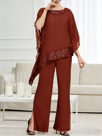 Pantsuits Separates Scoop Neck Sequins Asymmetrical Ankle-Length Mother of the Bride Dress with Slit