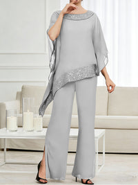 Pantsuits Separates Scoop Neck Sequins Asymmetrical Ankle-Length Mother of the Bride Dress with Slit