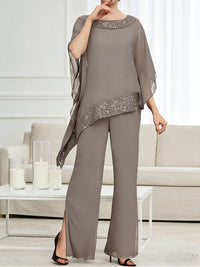 Pantsuits Separates Scoop Neck Sequins Asymmetrical Ankle-Length Mother of the Bride Dress with Slit