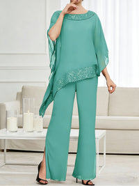 Pantsuits Separates Scoop Neck Sequins Asymmetrical Ankle-Length Mother of the Bride Dress with Slit