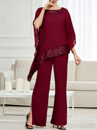 Pantsuits Separates Scoop Neck Sequins Asymmetrical Ankle-Length Mother of the Bride Dress with Slit