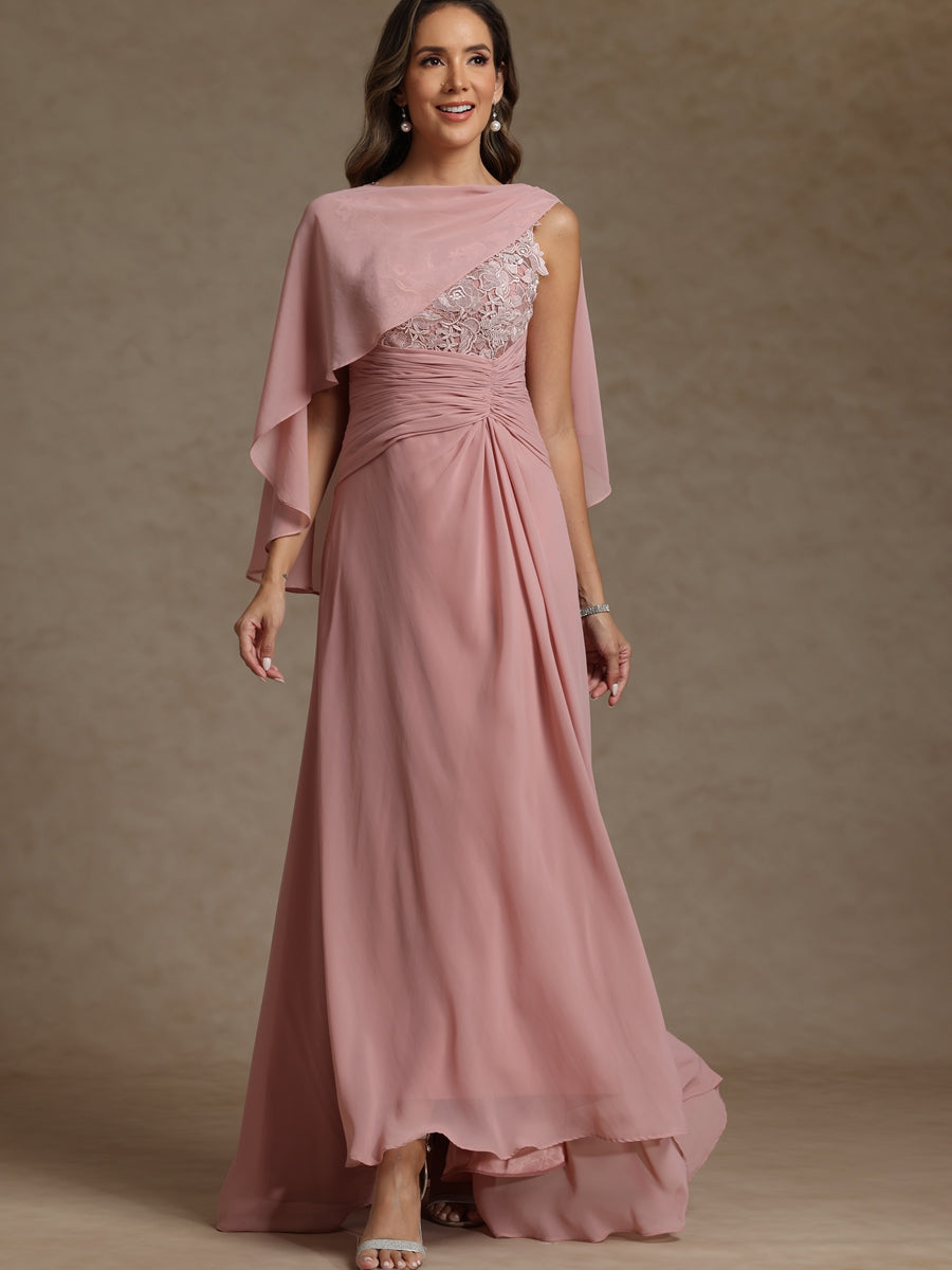 A-Line/Princess Two-Piece Pleated Lace Appliques Floor-Length Mother of the Bride Dresses with Ruffle