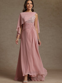 A-Line/Princess Two-Piece Pleated Lace Appliques Floor-Length Mother of the Bride Dresses with Ruffle
