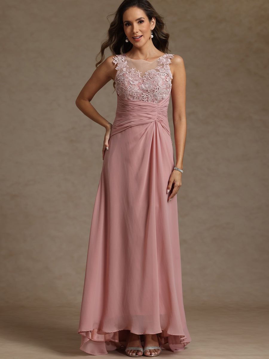 A-Line/Princess Two-Piece Pleated Lace Appliques Floor-Length Mother of the Bride Dresses with Ruffle