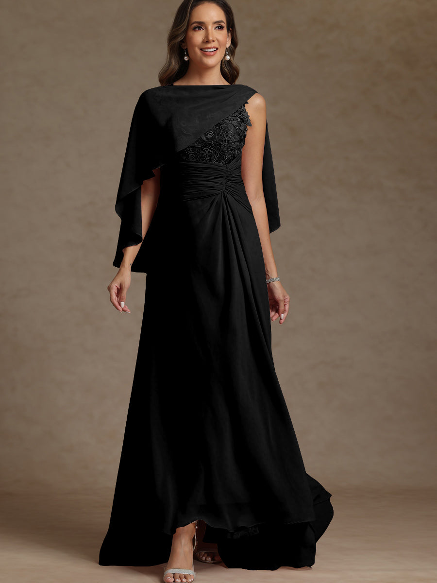 A-Line/Princess Two-Piece Pleated Lace Appliques Floor-Length Mother of the Bride Dresses with Ruffle