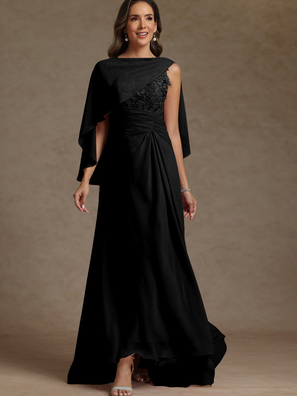 A-Line/Princess Two-Piece Pleated Lace Appliques Floor-Length Mother of the Bride Dresses with Ruffle