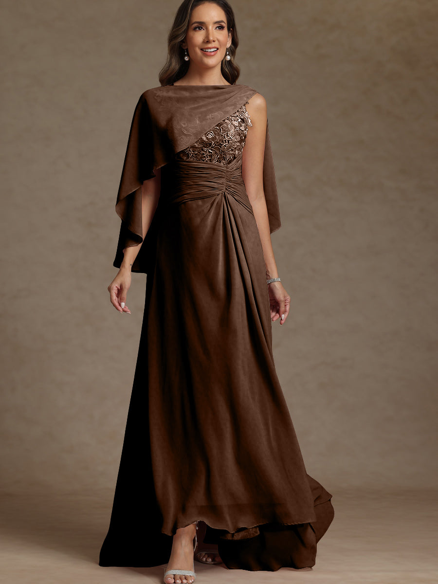A-Line/Princess Two-Piece Pleated Lace Appliques Floor-Length Mother of the Bride Dresses with Ruffle