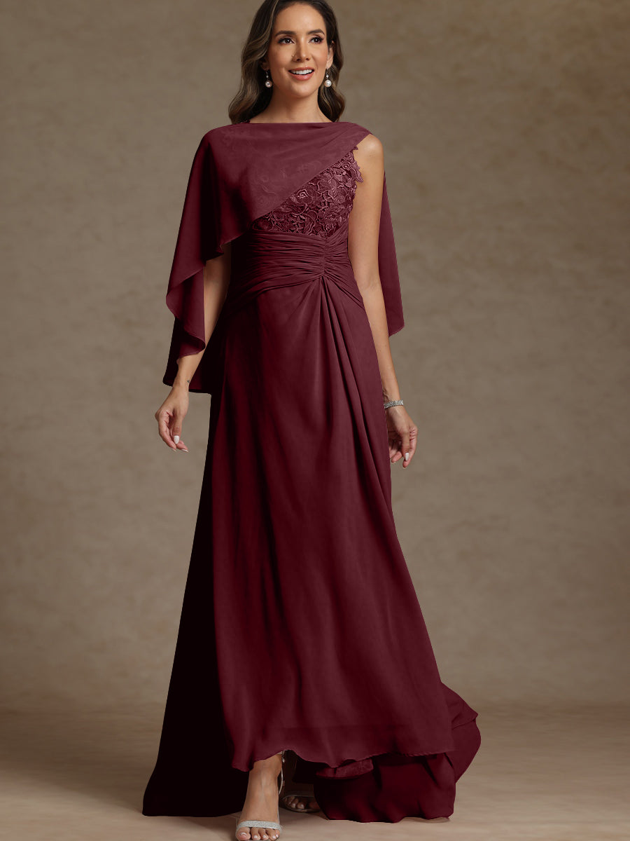 A-Line/Princess Two-Piece Pleated Lace Appliques Floor-Length Mother of the Bride Dresses with Ruffle