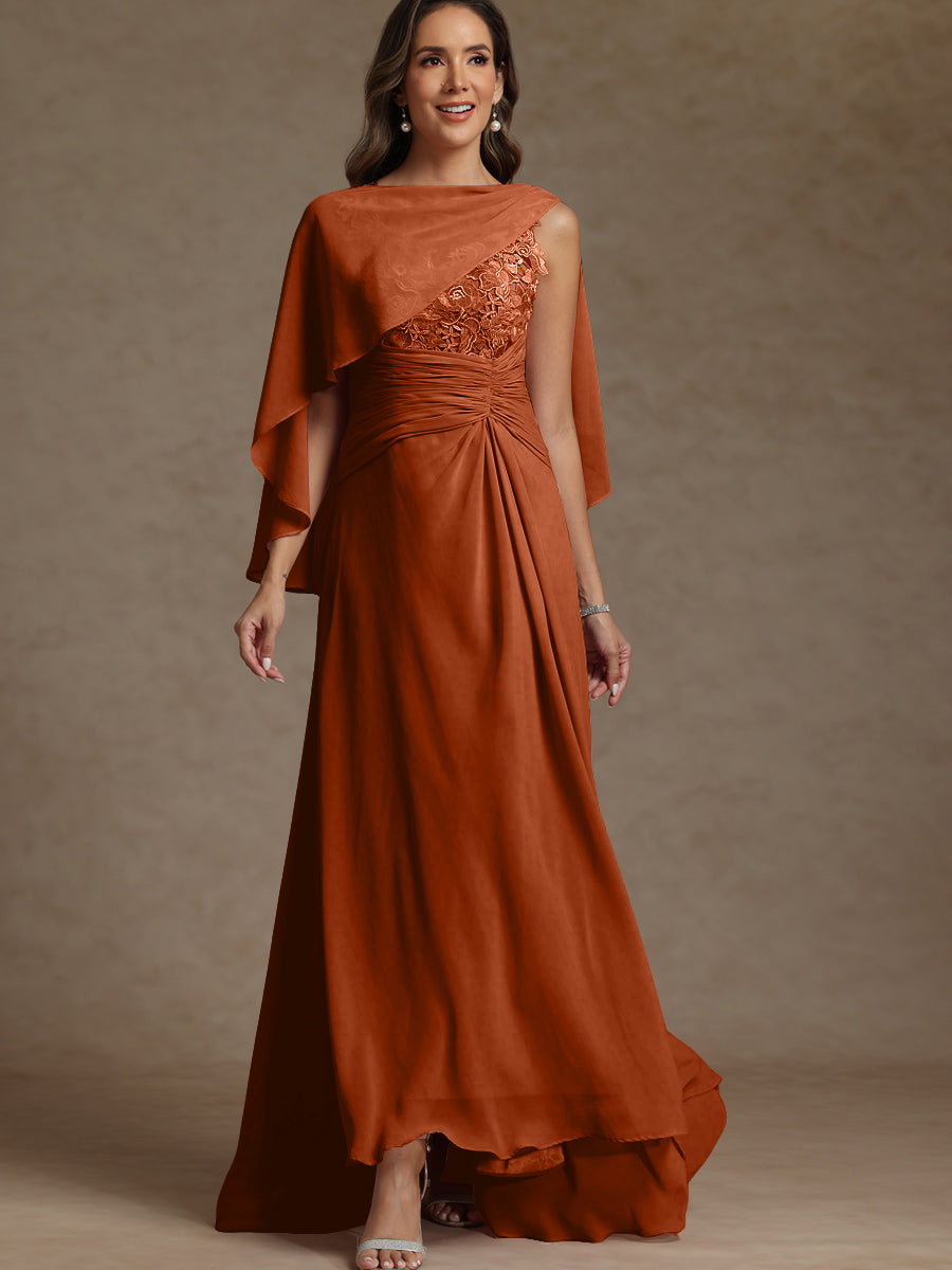 A-Line/Princess Two-Piece Pleated Lace Appliques Floor-Length Mother of the Bride Dresses with Ruffle
