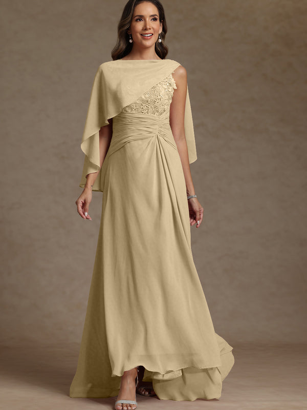 A-Line/Princess Two-Piece Pleated Lace Appliques Floor-Length Mother of the Bride Dresses with Ruffle