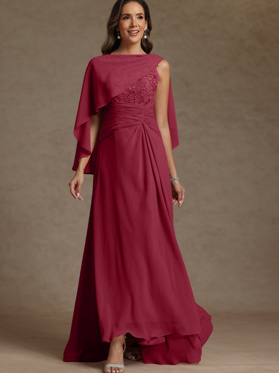 A-Line/Princess Two-Piece Pleated Lace Appliques Floor-Length Mother of the Bride Dresses with Ruffle