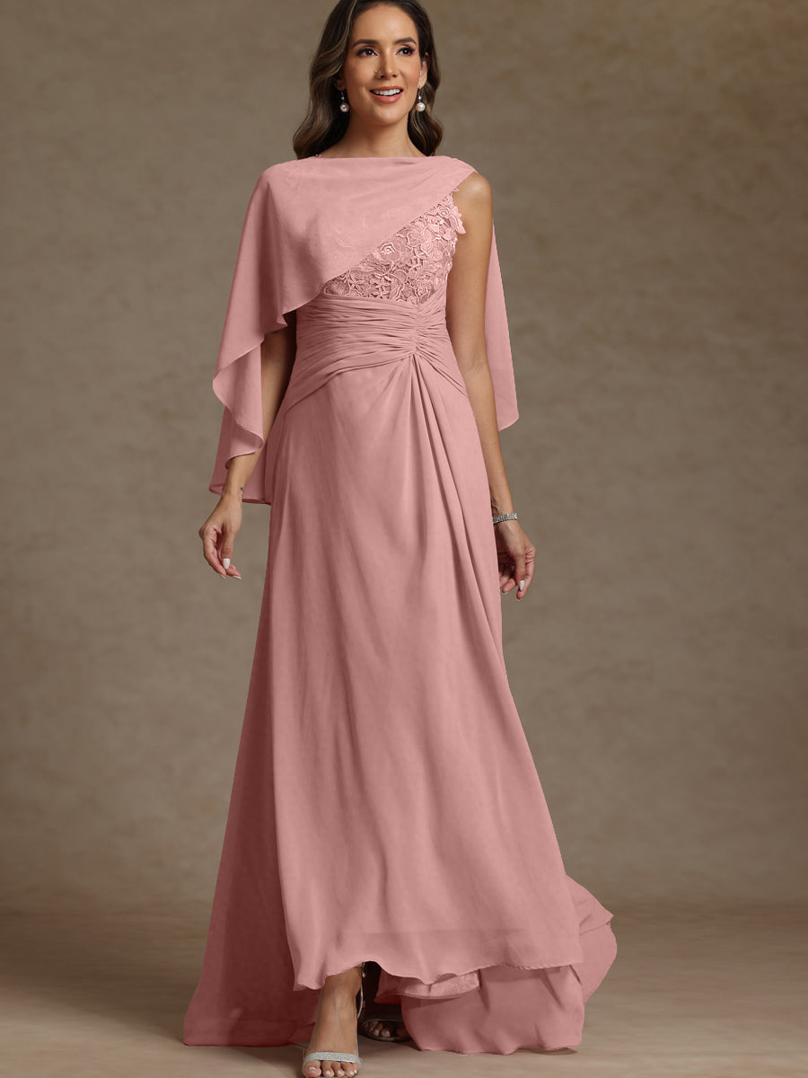 A-Line/Princess Two-Piece Pleated Lace Appliques Floor-Length Mother of the Bride Dresses with Ruffle