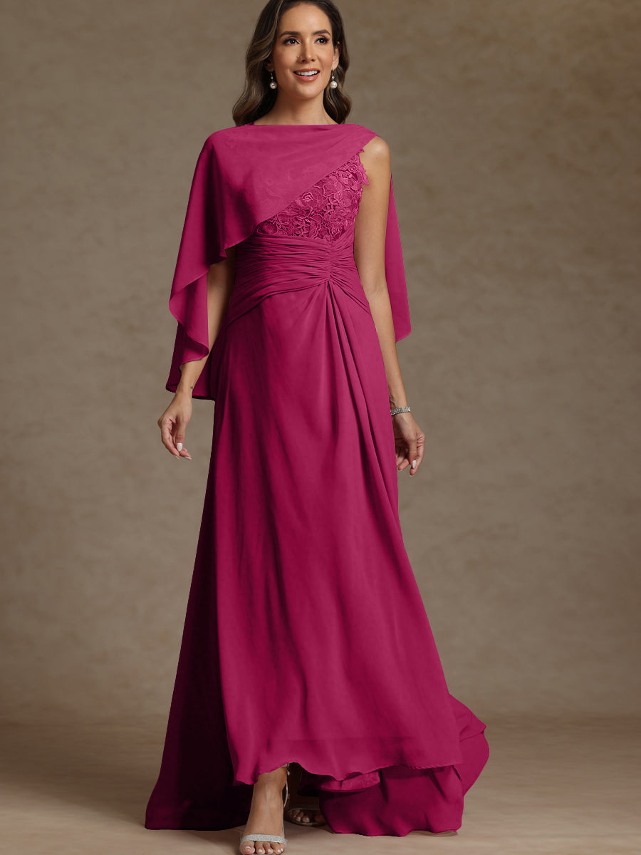 A-Line/Princess Two-Piece Pleated Lace Appliques Floor-Length Mother of the Bride Dresses with Ruffle