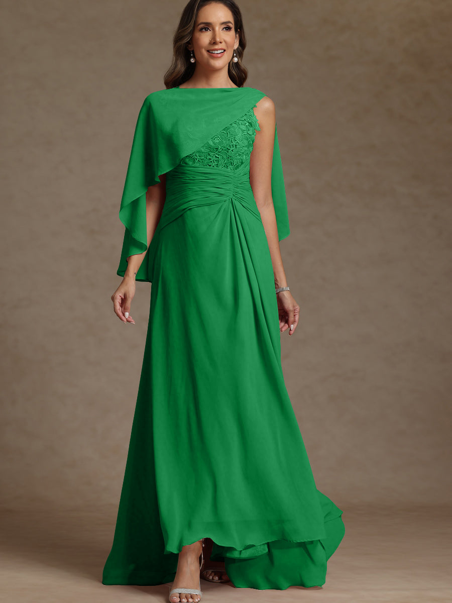 A-Line/Princess Two-Piece Pleated Lace Appliques Floor-Length Mother of the Bride Dresses with Ruffle