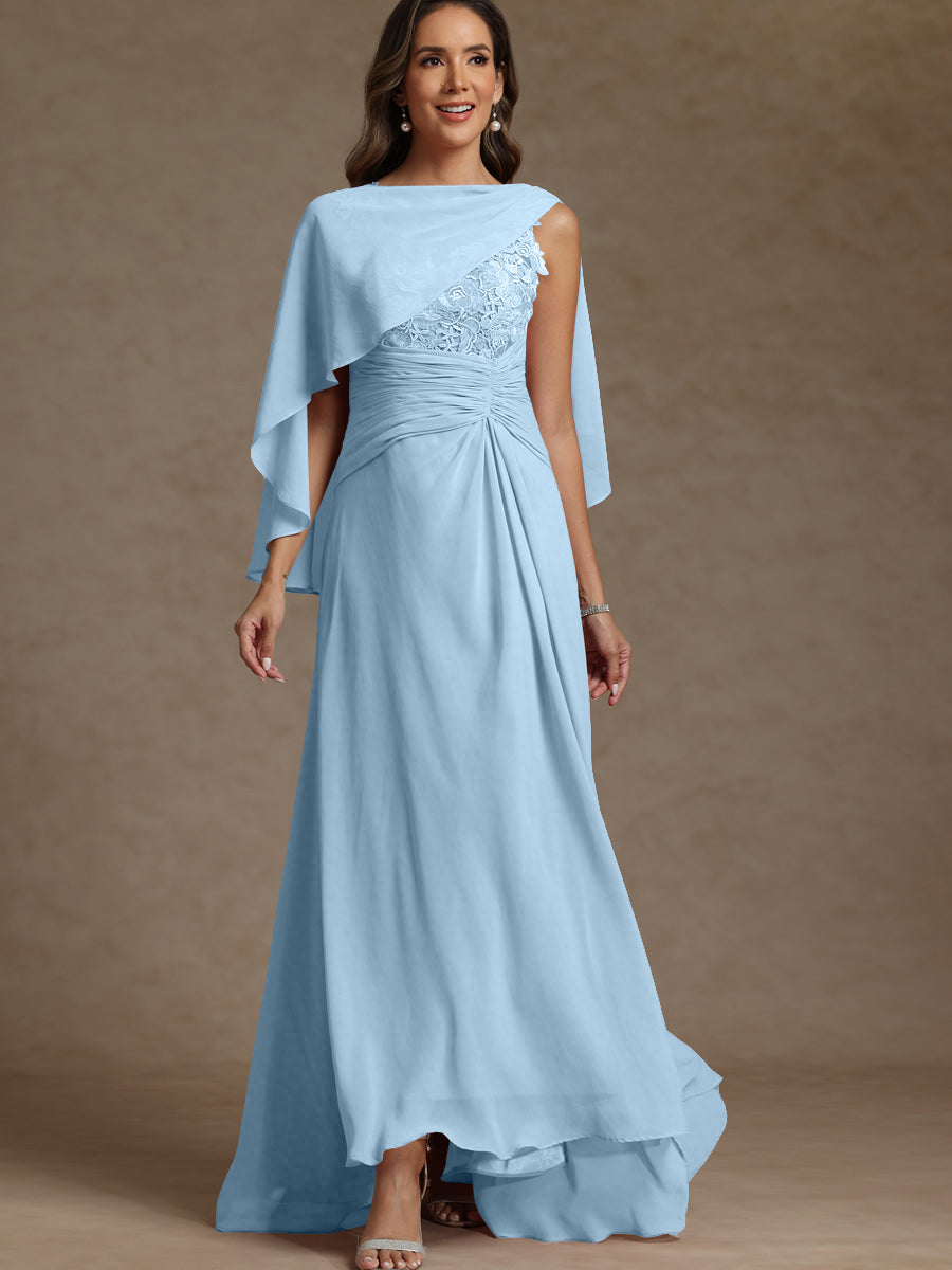 A-Line/Princess Two-Piece Pleated Lace Appliques Floor-Length Mother of the Bride Dresses with Ruffle