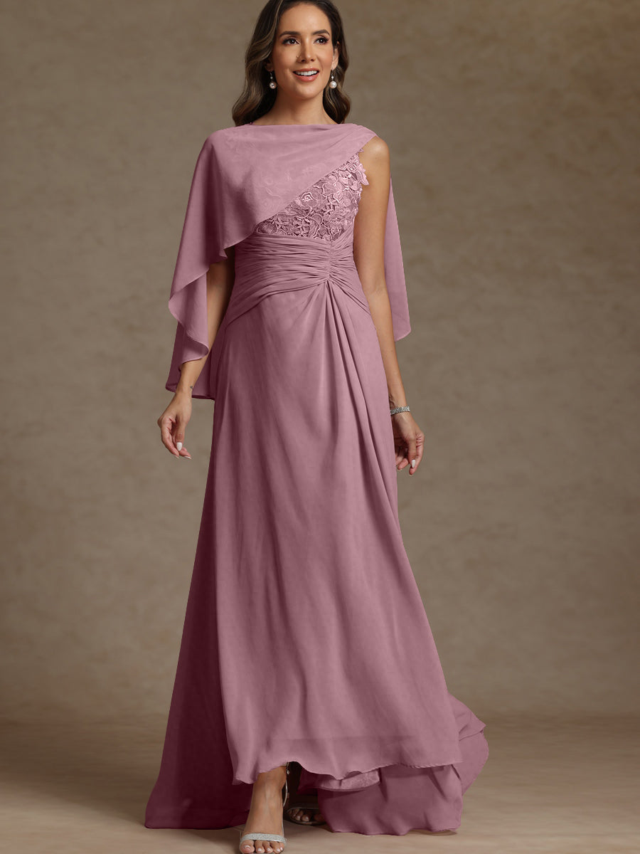 A-Line/Princess Two-Piece Pleated Lace Appliques Floor-Length Mother of the Bride Dresses with Ruffle