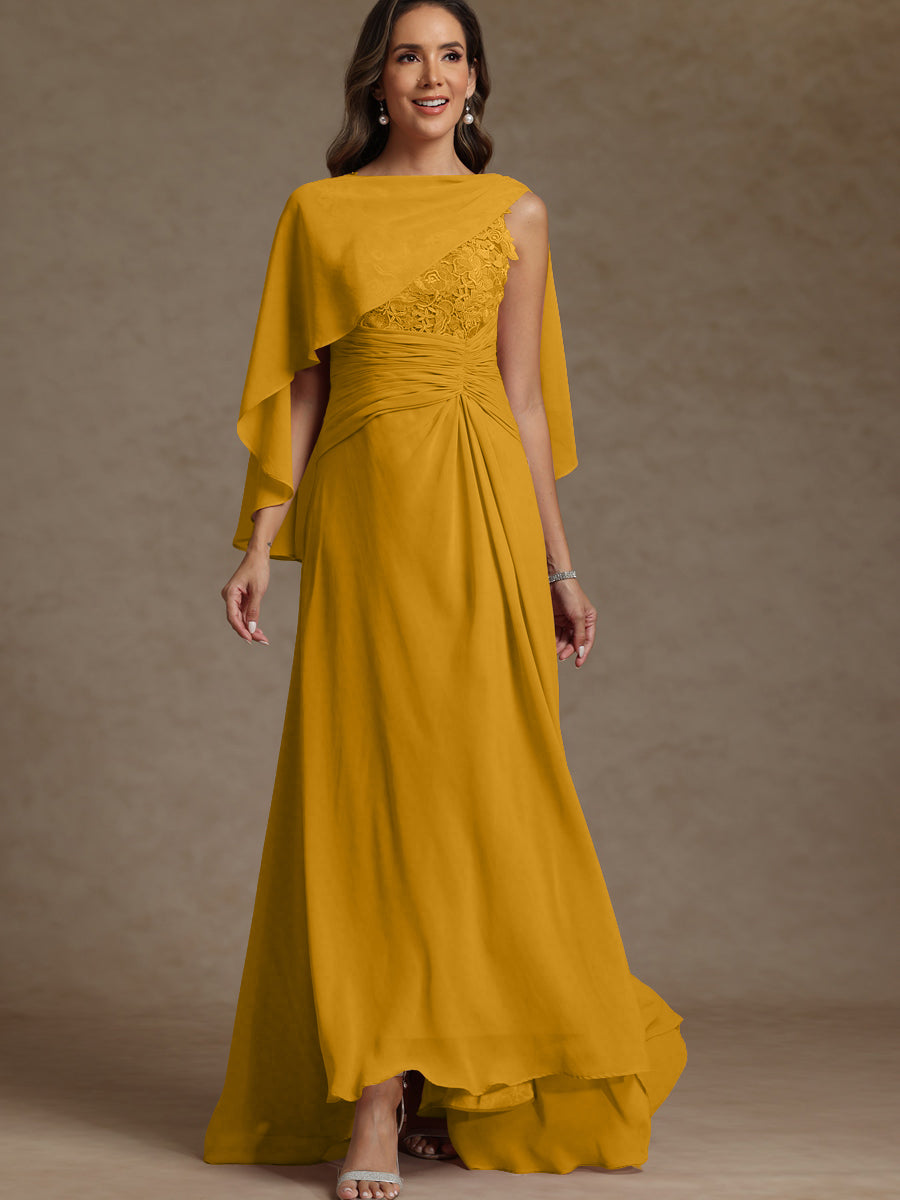A-Line/Princess Two-Piece Pleated Lace Appliques Floor-Length Mother of the Bride Dresses with Ruffle