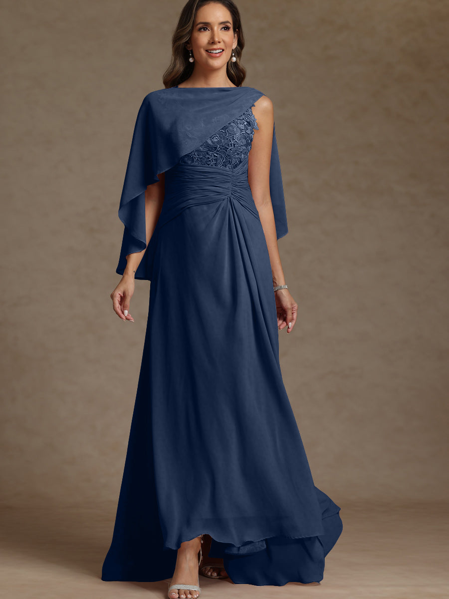 A-Line/Princess Two-Piece Pleated Lace Appliques Floor-Length Mother of the Bride Dresses with Ruffle