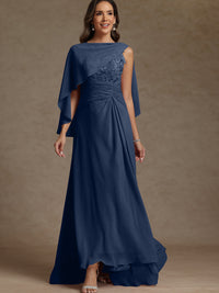 A-Line/Princess Two-Piece Pleated Lace Appliques Floor-Length Mother of the Bride Dresses with Ruffle