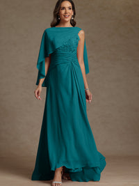 A-Line/Princess Two-Piece Pleated Lace Appliques Floor-Length Mother of the Bride Dresses with Ruffle