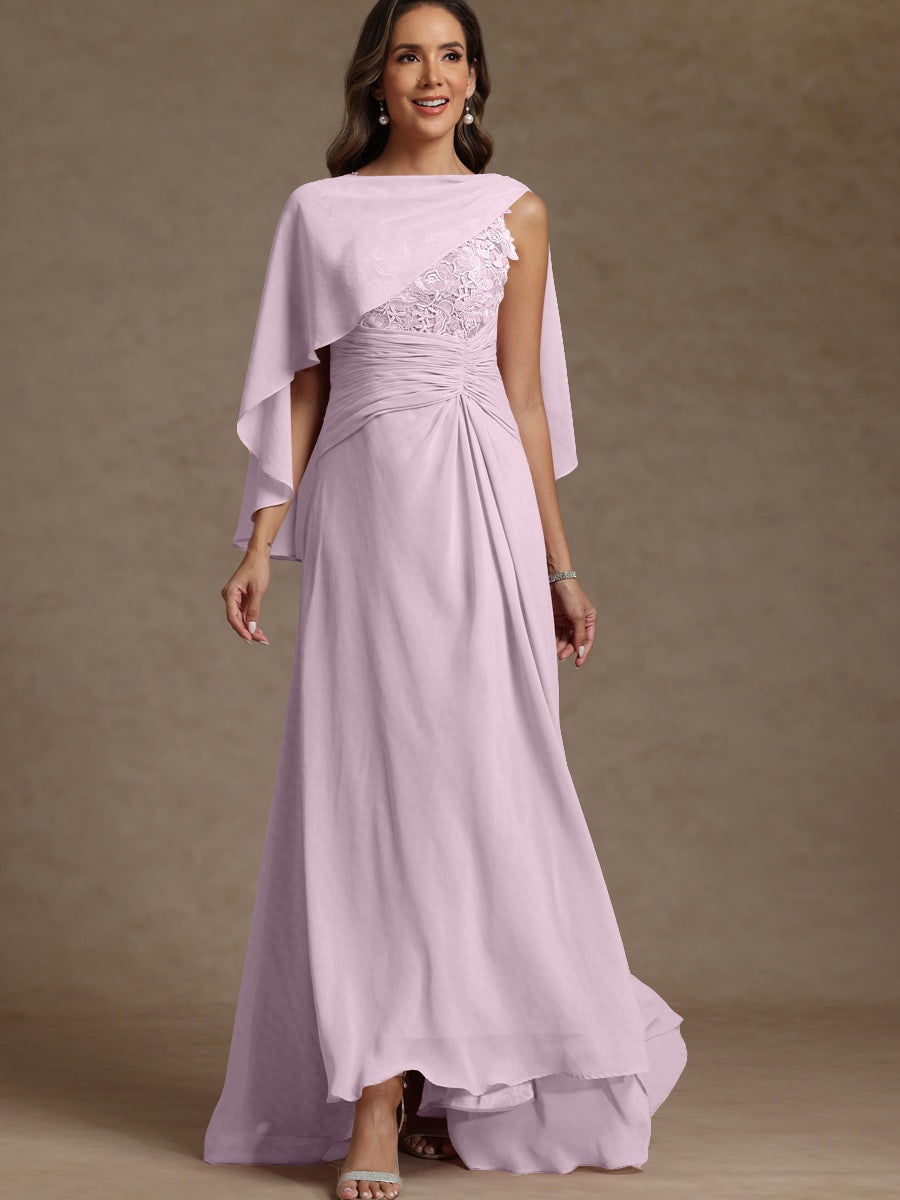 A-Line/Princess Two-Piece Pleated Lace Appliques Floor-Length Mother of the Bride Dresses with Ruffle