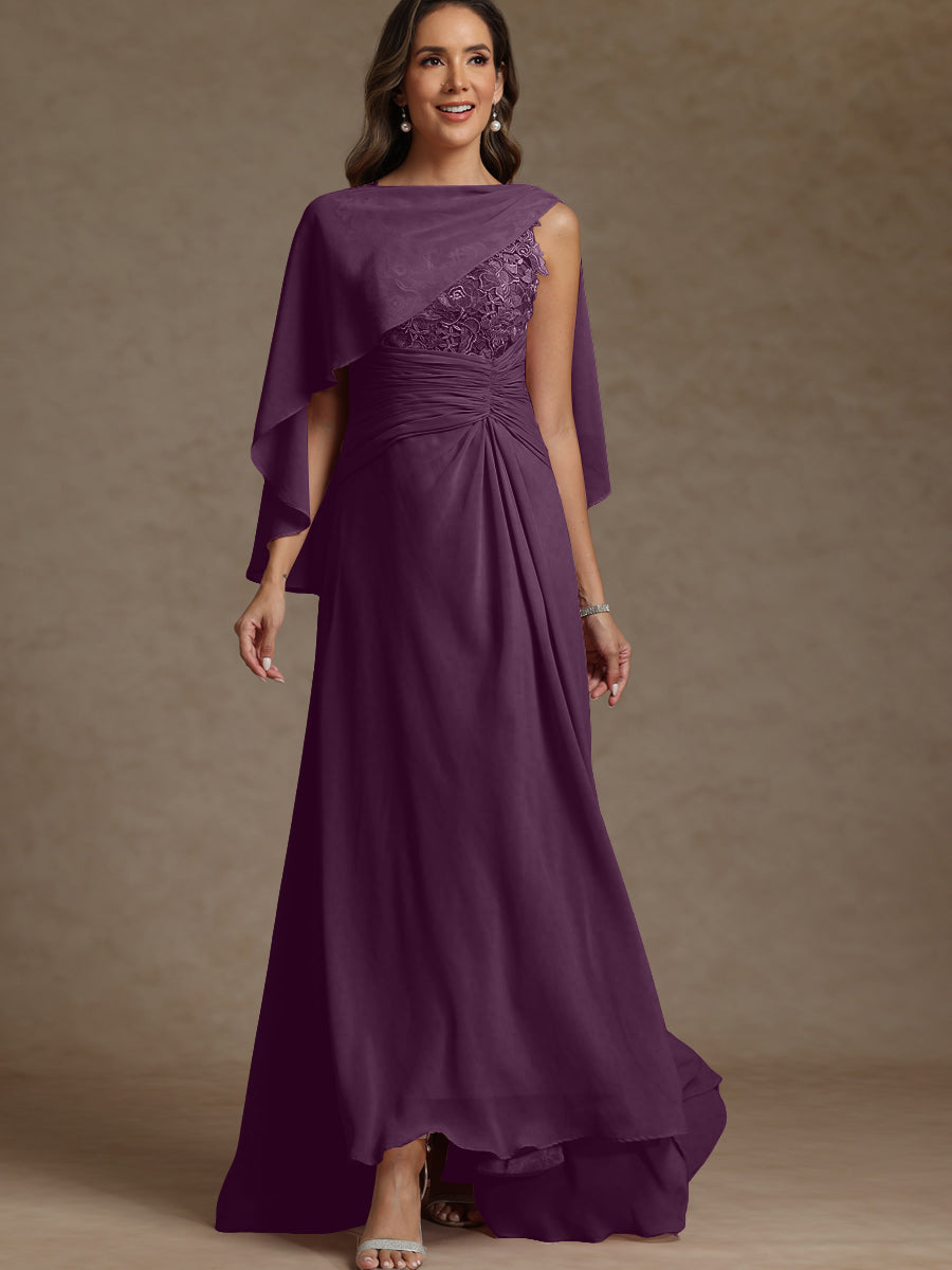 A-Line/Princess Two-Piece Pleated Lace Appliques Floor-Length Mother of the Bride Dresses with Ruffle