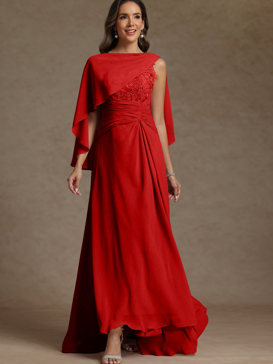 A-Line/Princess Two-Piece Pleated Lace Appliques Floor-Length Mother of the Bride Dresses with Ruffle