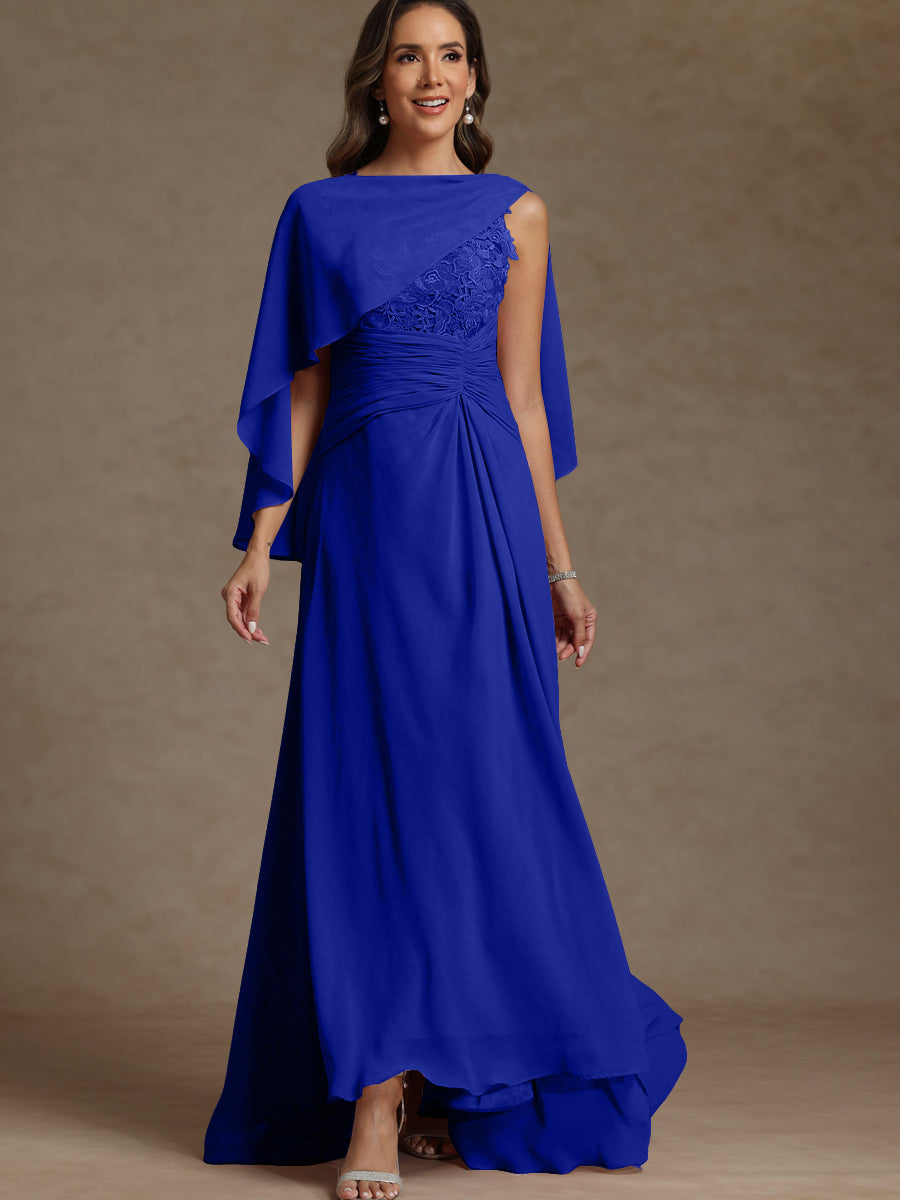 A-Line/Princess Two-Piece Pleated Lace Appliques Floor-Length Mother of the Bride Dresses with Ruffle