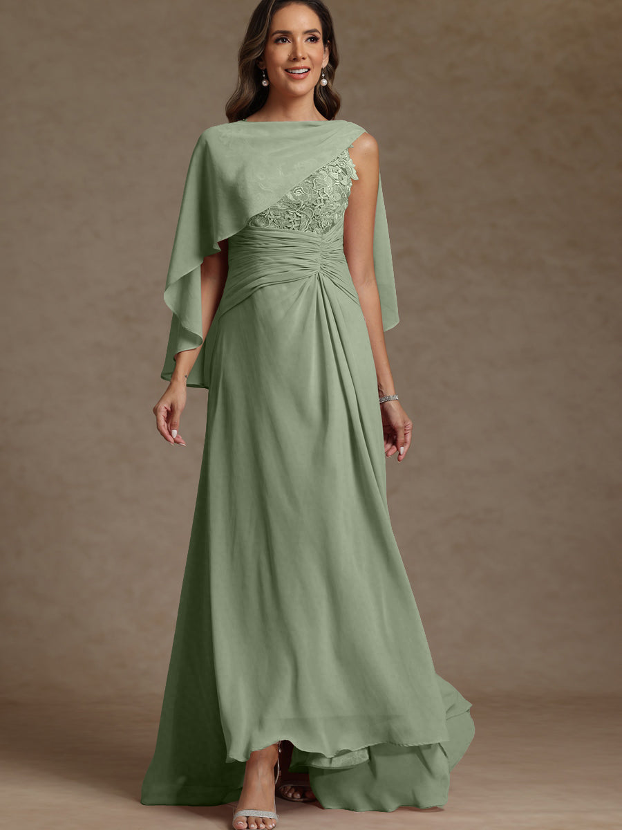 A-Line/Princess Two-Piece Pleated Lace Appliques Floor-Length Mother of the Bride Dresses with Ruffle