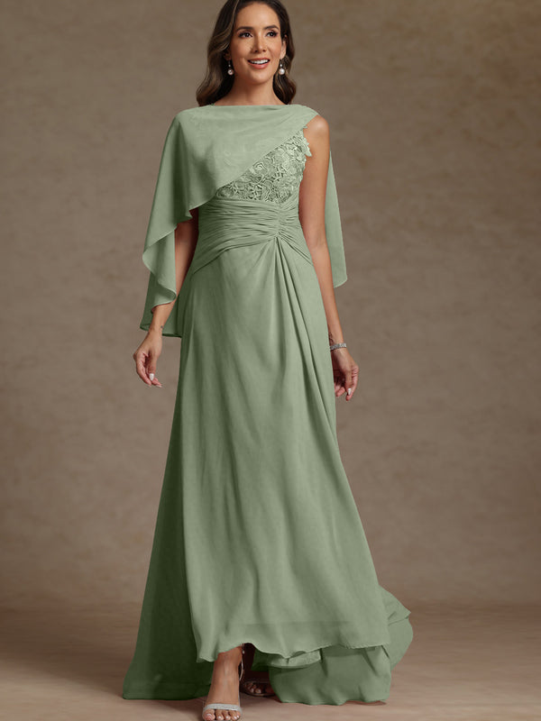 A-Line/Princess Two-Piece Pleated Lace Appliques Floor-Length Mother of the Bride Dresses with Ruffle